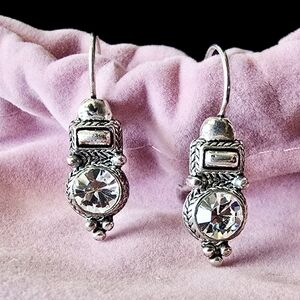 Vintage Style Silver Crystal Drop Earrings